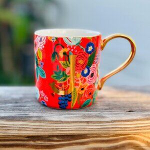 Anthropologie Rifle Paper Co. Elegant Floral "J" Mug with Gold Accent